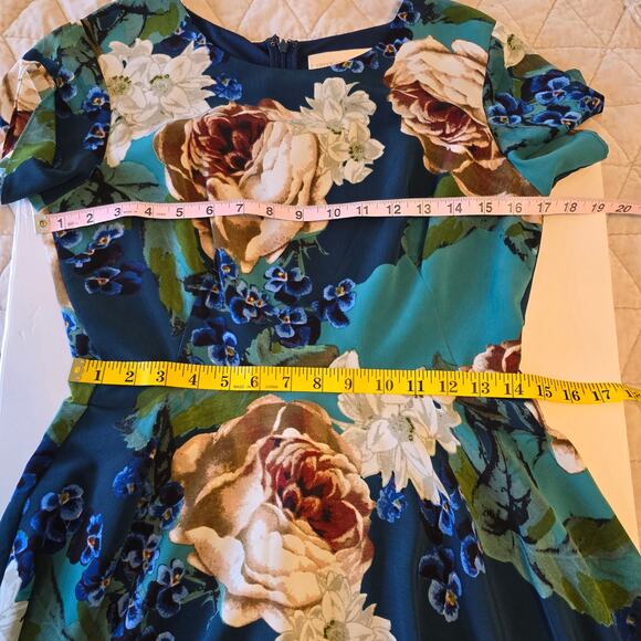 Corey Lynn Calter Anthropologie Paeonia Dress Women's 6 Blue Floral Fit & Flare - Picture 6 of 10